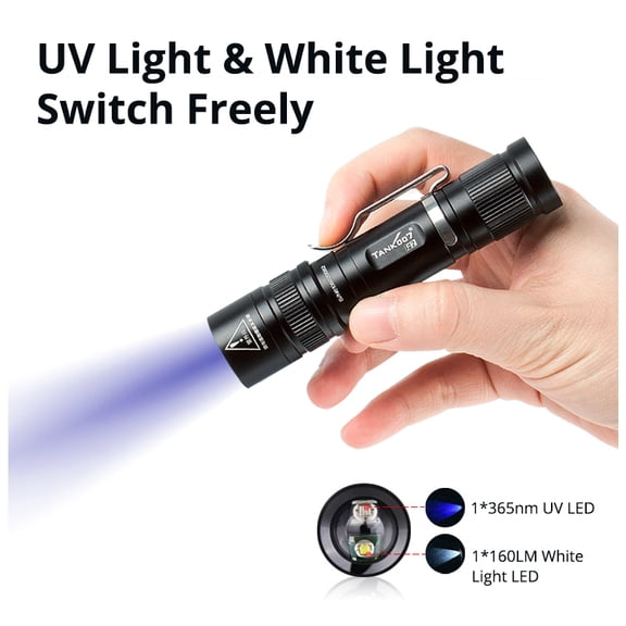 TANK007 F2 Dual Light Flashlight, White Light & 365nm UV Purple Light, Portable for Outdoor Lighting, Fluorescence Detection Banknote Anti-Counterfeiting