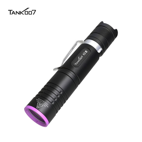 TANK007 K9 Portable UV Flashlight 365nm High Irradiance Black Light with Pocket Clip for Industrial Fluorescent Leak Test