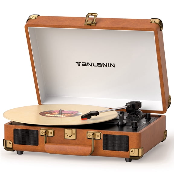 TANLANIN Brown 3-Speed Record Player with Bluetooth, USB Recording & Speakers
