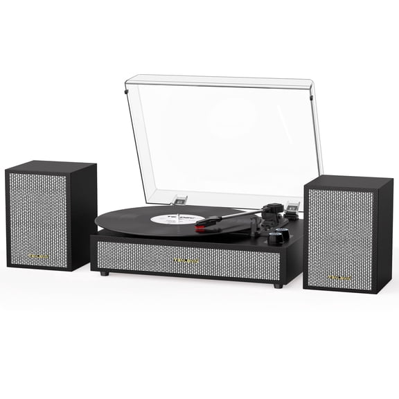 TANLANIN Bluetooth Belt-Drive Record Player with External Speakers, 3-Speed Vinyl Turntable, Auto Stop, AUX & RCA Output, Black