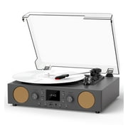 TANLANIN Record Player 3-Speed Belt-Driven Turntable with Built-in Speakers, FM Radio, Bluetooth, RCA Line Out, AUX in, USB Recording & Auto Stop - Gray