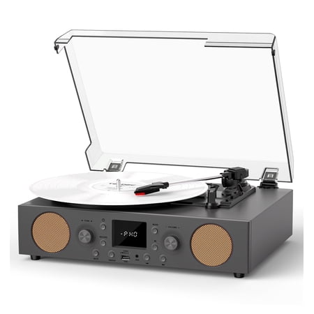 TANLANIN Gray Record Player, Bluetooth, FM Radio & USB