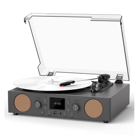 TANLANIN Gray Record Player, Bluetooth, FM Radio & USB
