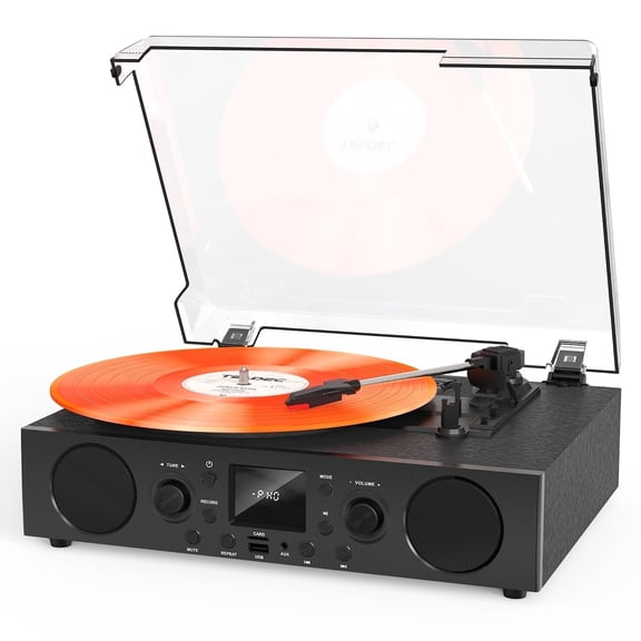 TANLANIN Record Player, Bluetooth, FM Radio & USB Recording