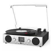 TANLANIN Silver Black Record Player, FM Radio & Bluetooth