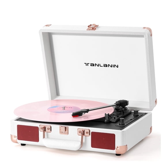 Bluetooth Record Player with Speakers, 3-Speed Turntable, USB Recording, RCA/AUX/Headphone Jack – TANLANIN Vintage Suitcase Style, White