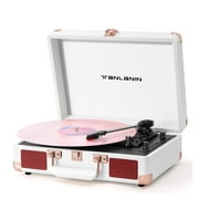 Bluetooth Record Player with Speakers, 3-Speed Turntable, USB Recording, RCA/AUX/Headphone Jack   TANLANIN Vintage Suitcase Style, White