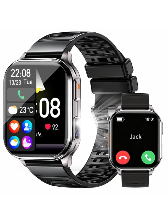 2.01" Men's Smart Watch, Built-in Camera, Bluetooth Calling, Fitness Tracker, Waterproof, Flashlight, Android/iPhone, Black