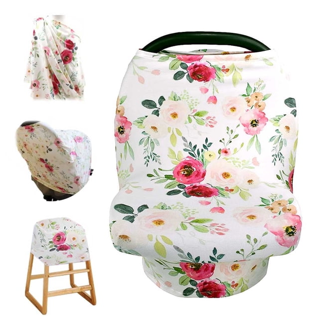 TANOFAR Car Seat Cover for Babies, Flower Car seat Canopy for Boys Girls, 4IN1 CarSeat Canopies for Newborn, Multiuse - Nursing Breastfeeding Covers, Stroller Covers, Scarf, Soft Breathable