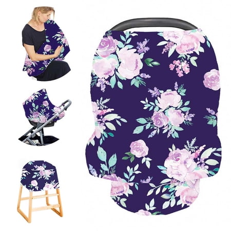 TANOFAR Car seat Canopy for Babies, Purple Flower Car Seat Cover Girls, CarSeat Canopies for Newborn, Multiuse - 4IN1 Nursing Covers, High Chair/Stroller Covers, Scarf, Soft Breathable