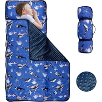 TANOFAR Toddler Nap Mat with Removable Pillow and Soft Dot Blanket, Kids Shark Napping Mats Extra Large Rolled Slumber Bags for Boys Preschool, Daycare, Camping, 22.9 x 51.2inches Ages 3-7 Years