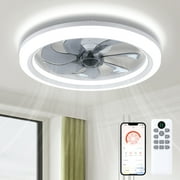 TANOXO 20'' Bladeless Ceiling Fans with Lights and Remote Control, Dimmable LEDs Lights, 6-Speeds