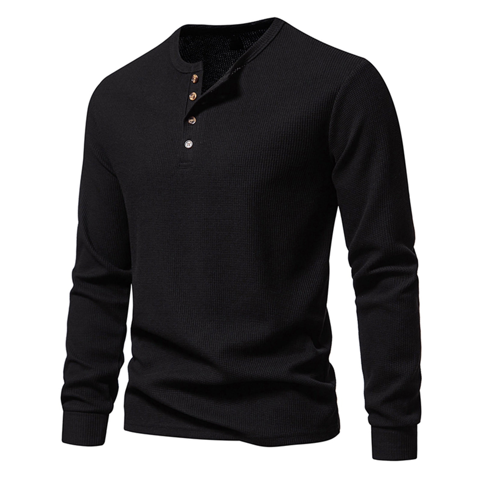 TANQIKE Mens Shirts Casual Pullover Long Sleeve Button Crew Neck Top ...