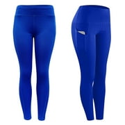 TANQIKE Women Workout Out Pocket Leggings Fitness Sports Running Yoga Athletic Pants (Blue,M)