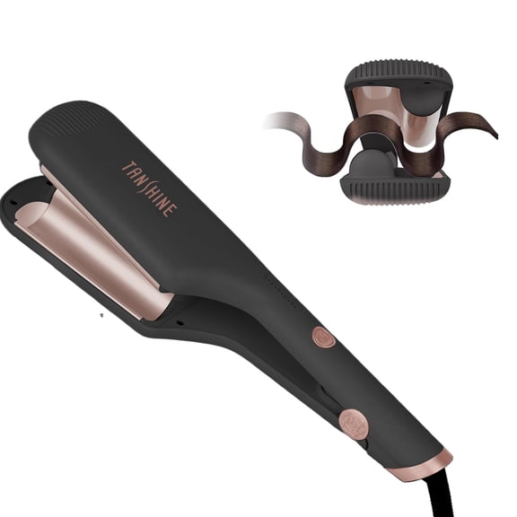 TANSHINE Curling Iron Hair Waver,1.25 Inch Dual Barrel Barrel Ceramic Hair Crimper for Beach Waves,Ionic Deep Waver Curler with Dual Voltage, Anti-Scald Protection Curling Wand, Adjustable Temp,Black