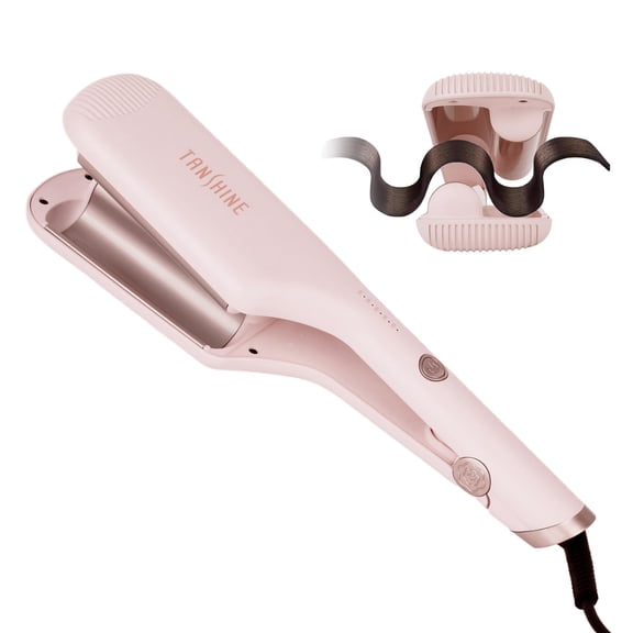TANSHINE Curling Iron Hair Waver,1.25 Inch Dual Barrel Barrel Ceramic Hair Crimper for Beach Waves,Ionic Deep Waver Curler with Dual Voltage, Anti-Scald Protection Curling Wand, Adjustable Temp,Pink