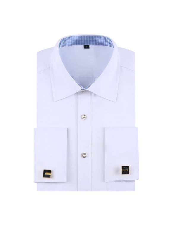 Men's French Cuff Dress Shirt Stripe Formal Business Wedding Long Sleeve 1-Pack