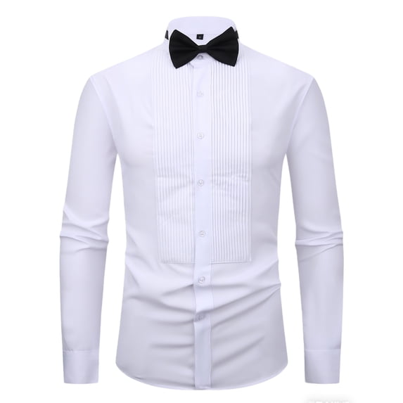TANSILING Men's Tuxedo Dress Shirt French Cuff Pleated Front Formal Fit with Bow Tie
