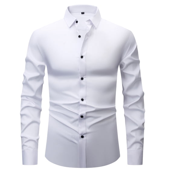 TANSILING Men's White Dress Shirt Slim Fit Button Down Long Sleeve Casual Business Shirt