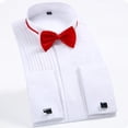 thumbnail image 1 of TANSILING Men's White Tuxedo Dress Shirt with Red Bow Tie, Pleated Front, French Cuff Formal Wedding Shirt, 1 of 6