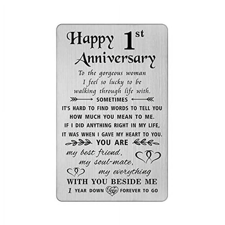 TANWIH 1 Year Anniversary Card Gifts for Girlfriend Wife, Happy First 1st  Wedding Anniversary Cards for Women Her, Engraved Metal Wallet Insert