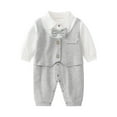 thumbnail image 1 of TANYSU Baby Boys Gentleman Romper Jumpsuit Long Sleeve Bowtie Outfits Sets Formal Wear Tuxedo Suit Child Solid Color Versatile Relaxed Fit Baby Wear, 1 of 4