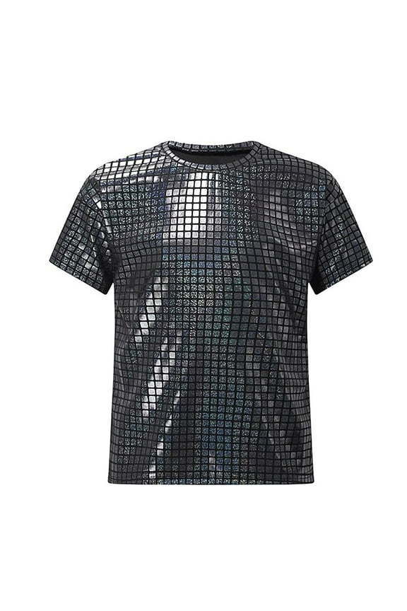 Boys Graphic T-Shirt O-Neck Tshirts Tee Square Sequins Plaid Shiny Short Sleeve Tops For Casual Outdoor Sports Performance Outfits Sets 2-19 Years Child
