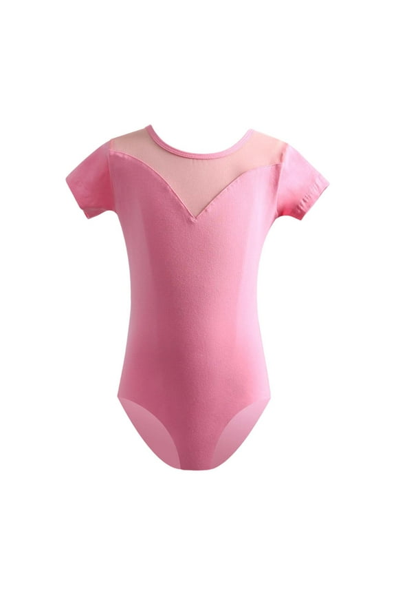 Girls Dance Bodysuits O-Neck Performance Tutu Outfits Sets Short Sleeve Leotard Sets For Ballet Solid Color Jazz Recital Child