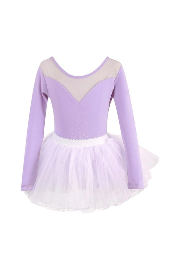 Girls Dance Dresses O-Neck Performance Dress Long Sleeve Sets For Ballet Solid Color Jazz Tap Toddler Kids Teen Summer Fall Practice Wear Child