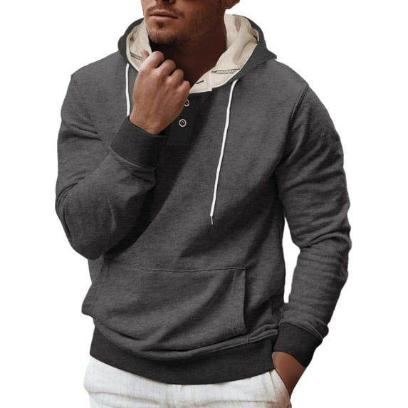 TANYSU Men Fashion Sweatshirt Solid Color Long Sleeve Tops Round Neck Drawstring Hoodie Sports Pocket Winter Pullover Comfort Male Casual Athletic Dailywear