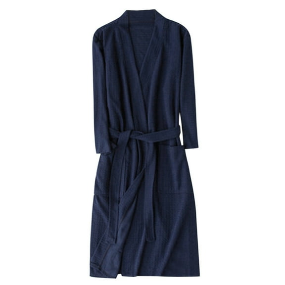 TANYSU Men Women Solid Color Autumn Winter Couple Thin 3/4 Sleeve Nightgown Mid Length Robes Kimono Bathrobe Lightweight Soft Sleepwear V-neck Casual Ladies Loungewear XXXL