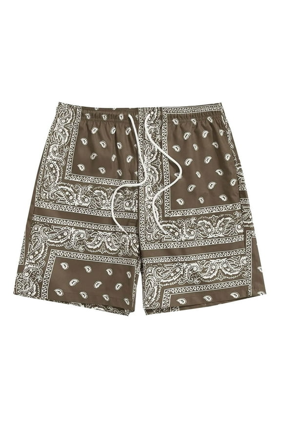 Men's Boho Drawstring Waist Paisley Print Summer Beach Shorts Comfort Dailywear