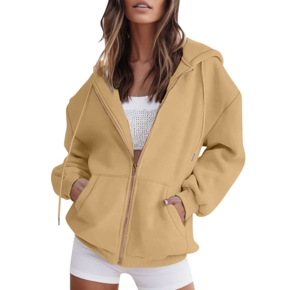TANYSU Soft Women Oversized Zip Up Hoodies Sweatshirts Trendy Lightweight Coats Girl Fall Casual Drawstring Jackets With Pockets Fall Winter Long Sleeve Tops