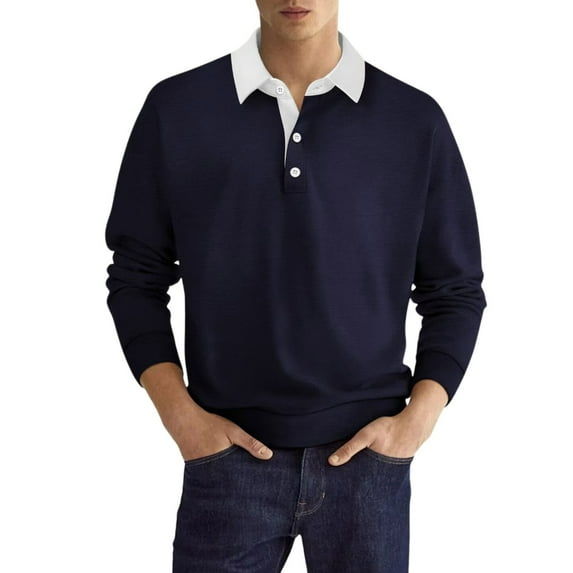 TANYSU Solid Color Autumn Long Sleeve Lapel Button Down Men's Casual Tops Polo Shirt Athletic Classic Work Basic Collared Pullover Shirts L