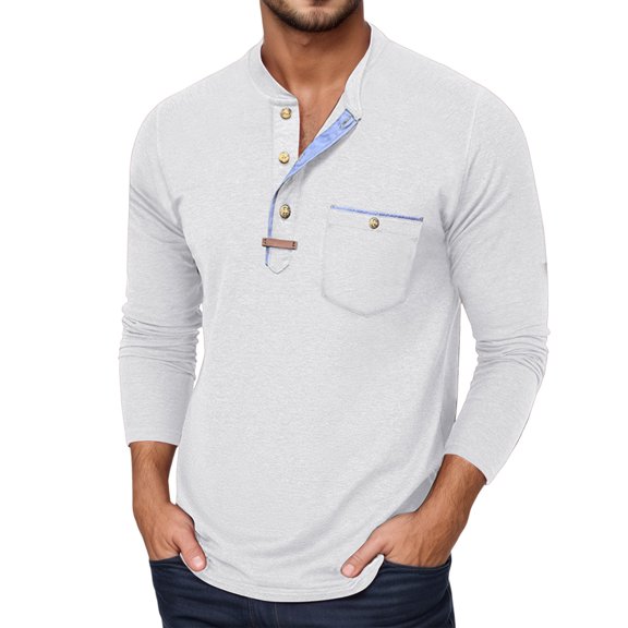 TANYSU Solid Color Men's Long Sleeve Button Down Polo Shirt T-Shirts Tee Casual Comfort Relaxed Fit Tops For Daily Wear Home Outdoor Hiking Fall Summer Fall M