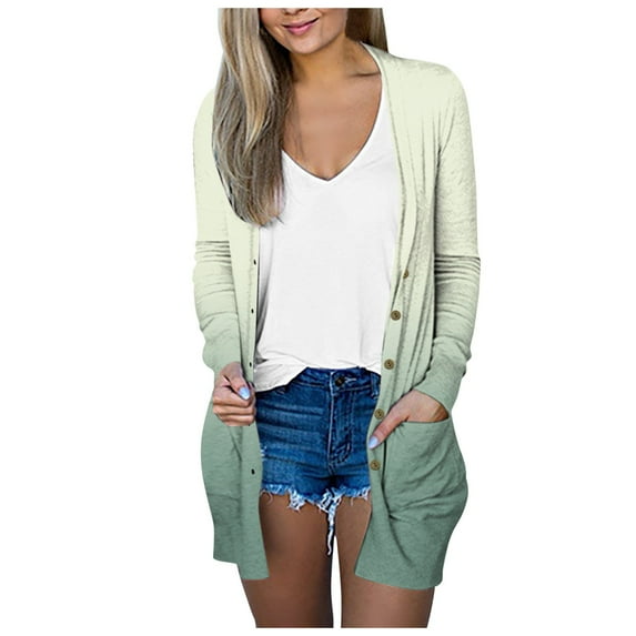 TANYSU Solid Color Womens Lightweight Open Front Cardigans Summer Fall Outwear Tops Thin Cover Ups Long Sleeve Sweater Casual Button Coats XXL