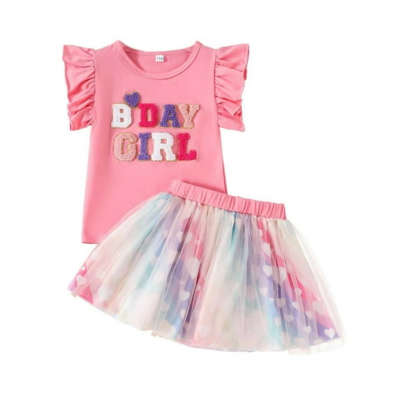 TANYSU Summer Girls Trendy Short Sleeve Tops And Colorful Tutu Skirt Sets For 3-8 Years Old Child Solid Color Leisure Classic Stylish Baby Wear