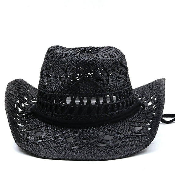 TANYSU Women Men Summer Western Cowboy Hat Shapeable Straw Hat Hollowed Out Sun Hat Fashionable Dailywear