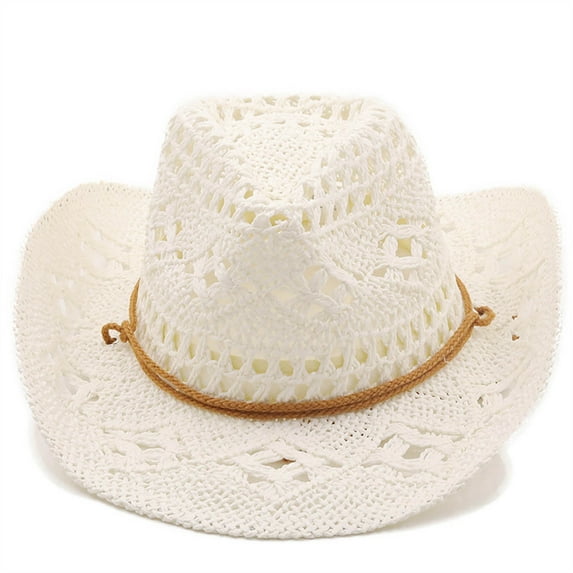 TANYSU Women Men Summer Western Cowboy Hat Shapeable Straw Hat Hollowed Out Sun Hat Trendy Dailywear