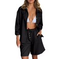 thumbnail image 1 of TANYSU Women's Casual Long Sleeve Shirt And Shorts Sets Loose Fit Summer Outfits Basic Solid Color Button Blouse Shorts Two Piece Outfits For Daily Wear Stylish, 1 of 9