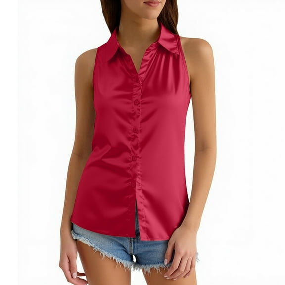 TANYSU Women's Fashionable Casual Tank Tops Sleeveless Turndown Collar Button Solid Color Commuting Vest Shirt Tops Classic