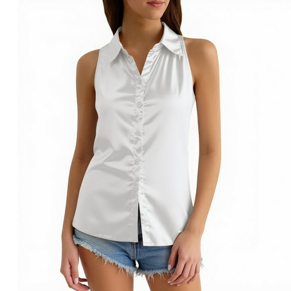 TANYSU Women's Fashionable Casual Tank Tops Sleeveless Turndown Collar Button Solid Color Commuting Vest Shirt Tops Soft