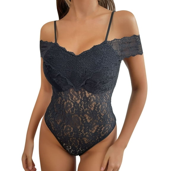 TANYSU Women's Lace Bodysuits Summer Sleeveless Spaghetti Hollow Out Bodysuit Casual Boho Off-Shoulder Party Wear Solid Color Onesie Soft