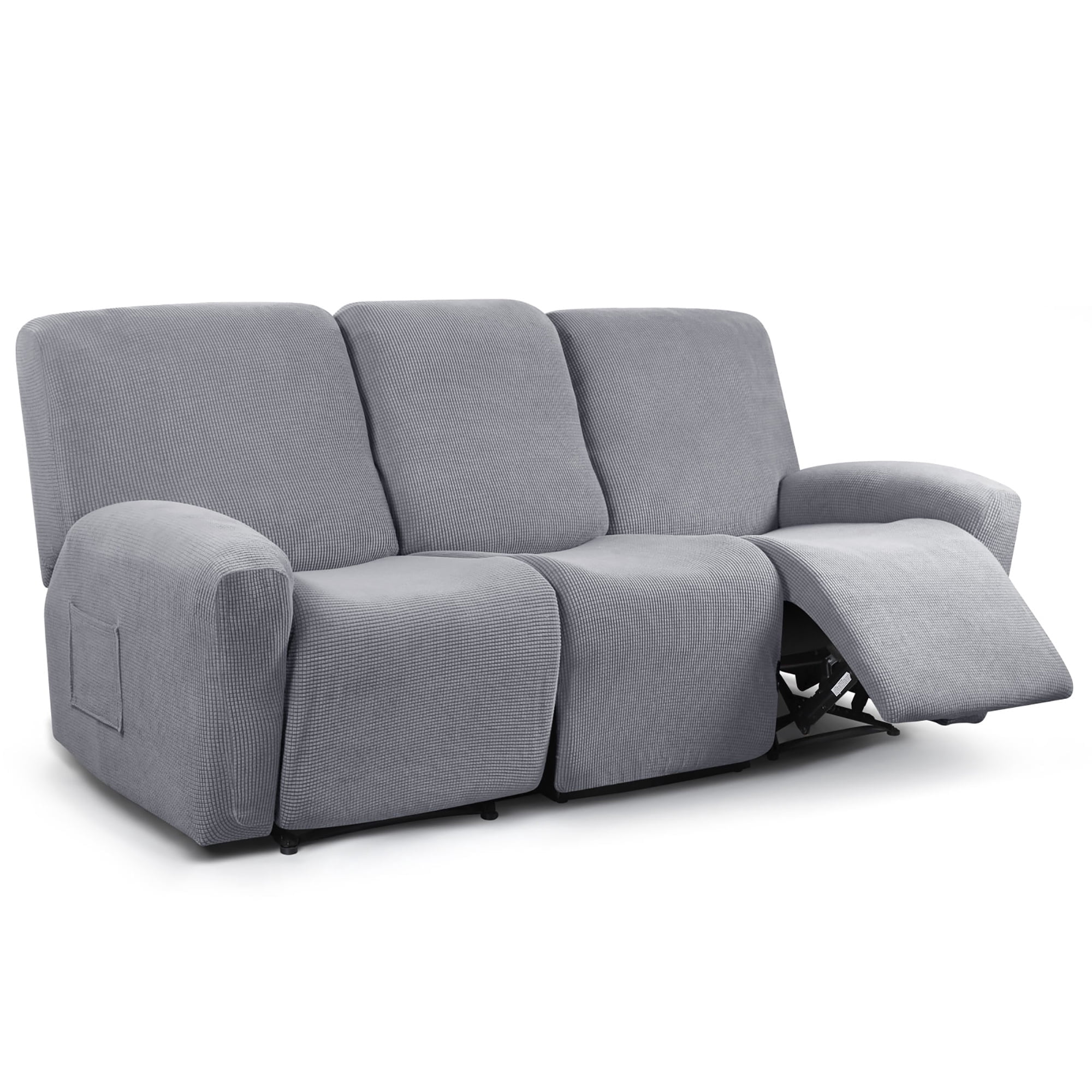 TAOCOCO 3-Seaters Stretch Recliner Sofa Slipcover Solid Couch Covers Furniture Chair Protector Dusty Gray
