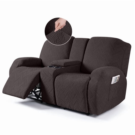 TAOCOCO 4 Pieces Recliner Loveseat Sofa Slipcovers, Stretch Jacquard Reclining Couch Covers with Pockets for 2 Seater Sofa Protector, Chocolate