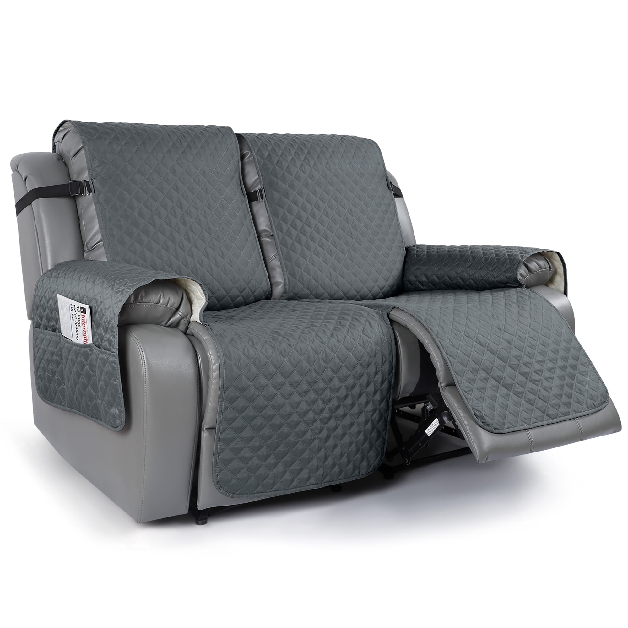 TAOCOCO Anti-Slip Loveseat Recliner Slipcover,2-Seat Sofa Cover Qulited Recliner Couch Covers Dark Gray