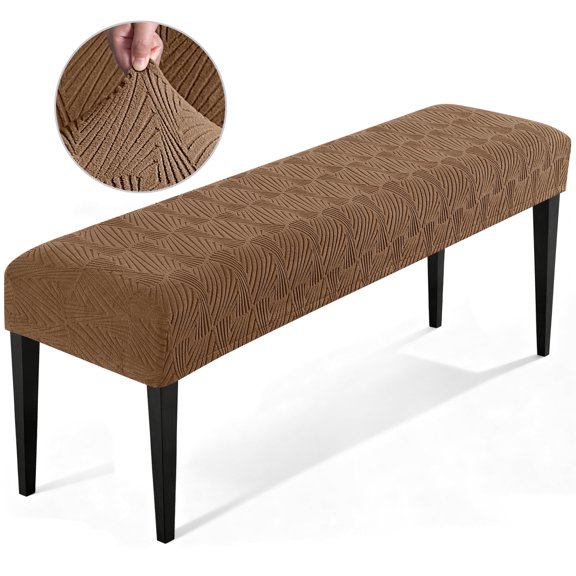 TAOCOCO Stretch Dining Bench Cover, Anti-Dust Long Bench Cushion Cover Washable Bench Slipcover Rectangle Table Bench Seat Protector for Bedroom, Kitchen, Hotel,Banquet - Light Brown