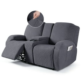 SHANNA Reclining Loveseat Cover with Middle Console Slipcover 8 Piece Velvet Stretch 2 Seater Recliner Sofa Covers Dark Brown