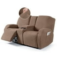 thumbnail image 1 of TAOCOCO Durable 4-Pieces Stretch Loveseat Recliner Slipcovers with Console, Jacquard Reclining Sofa Covers for 2 Seater Couch with Pockets Sofa Protector, Brown, 1 of 13