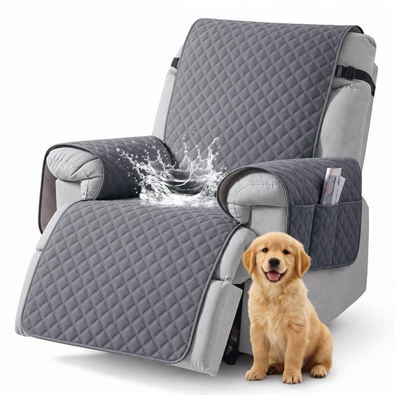 TAOCOCO Waterproof Recliner Chair Covers with Side Pockets, Non-Slip Reversible Slipcovers for 1 Seat Small Recliner Sofa, Washable Reclining Chair Furniture Protector for Dogs, Kids Dark Gray 23"